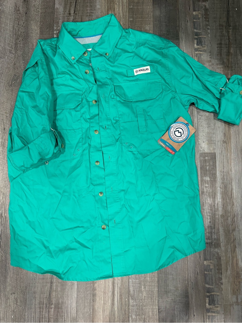 Magellan Outdoors Men's Bright Teal Long-Sleeve Button-Down Shirt